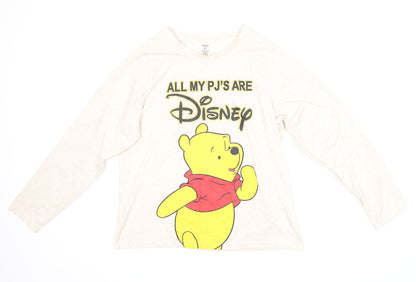 Primark Womens Ivory  Cotton Basic T-Shirt Size M Round Neck - winne the pooh, disney