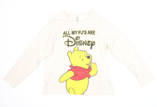 Primark Womens Ivory  Cotton Basic T-Shirt Size M Round Neck - winne the pooh, disney