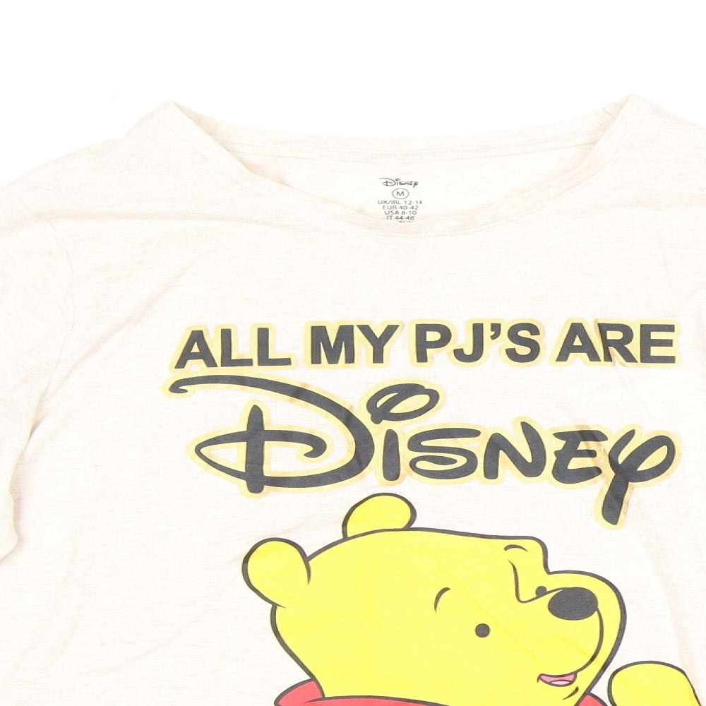 Primark Womens Ivory  Cotton Basic T-Shirt Size M Round Neck - winne the pooh, disney