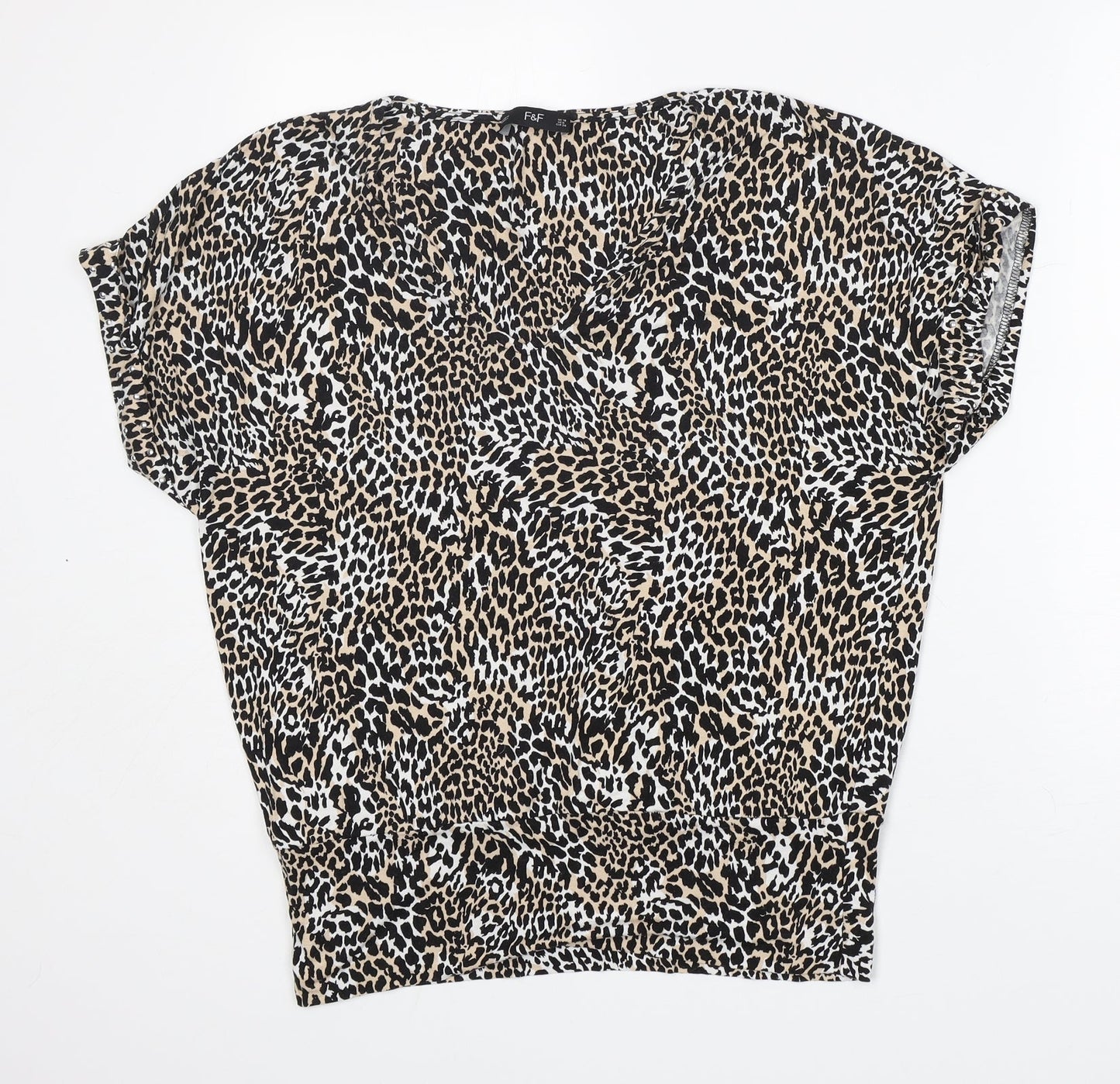 F&F Womens Multicoloured Animal Print Viscose Basic T-Shirt Size 10 V-Neck - very soft