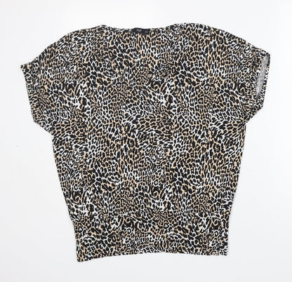 F&F Womens Multicoloured Animal Print Viscose Basic T-Shirt Size 10 V-Neck - very soft