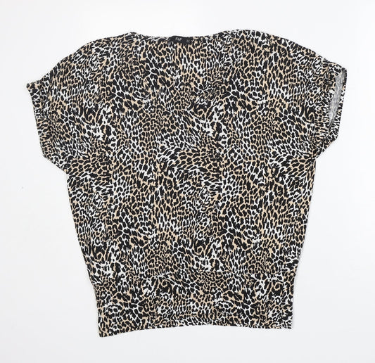 F&F Womens Multicoloured Animal Print Viscose Basic T-Shirt Size 10 V-Neck - very soft