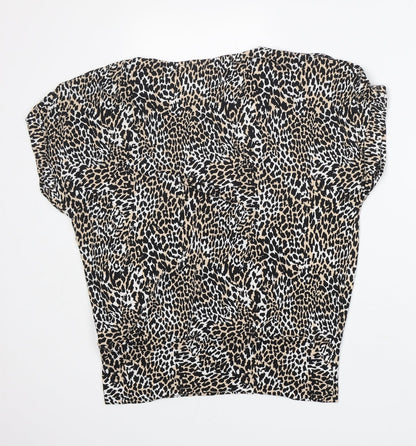F&F Womens Multicoloured Animal Print Viscose Basic T-Shirt Size 10 V-Neck - very soft