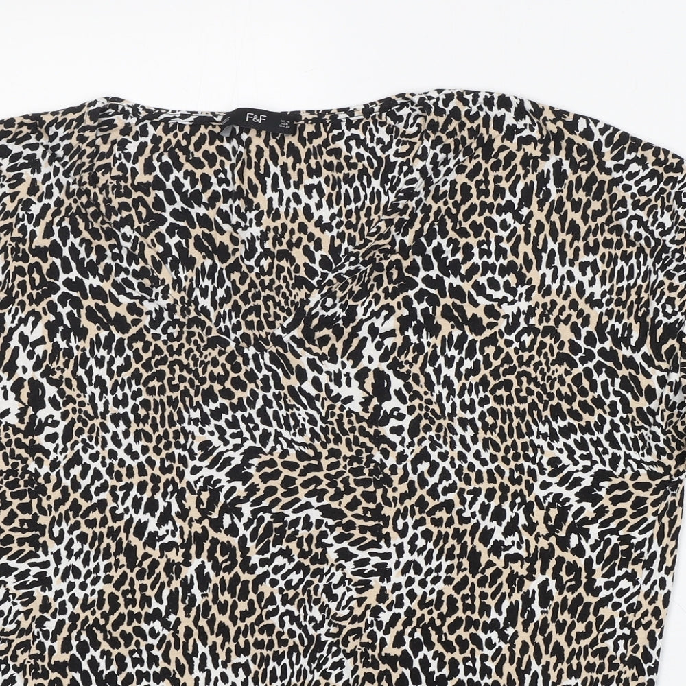 F&F Womens Multicoloured Animal Print Viscose Basic T-Shirt Size 10 V-Neck - very soft