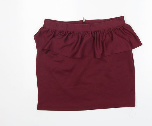 New Look Womens Red  Polyester Straight & Pencil Skirt Size 12   Zip