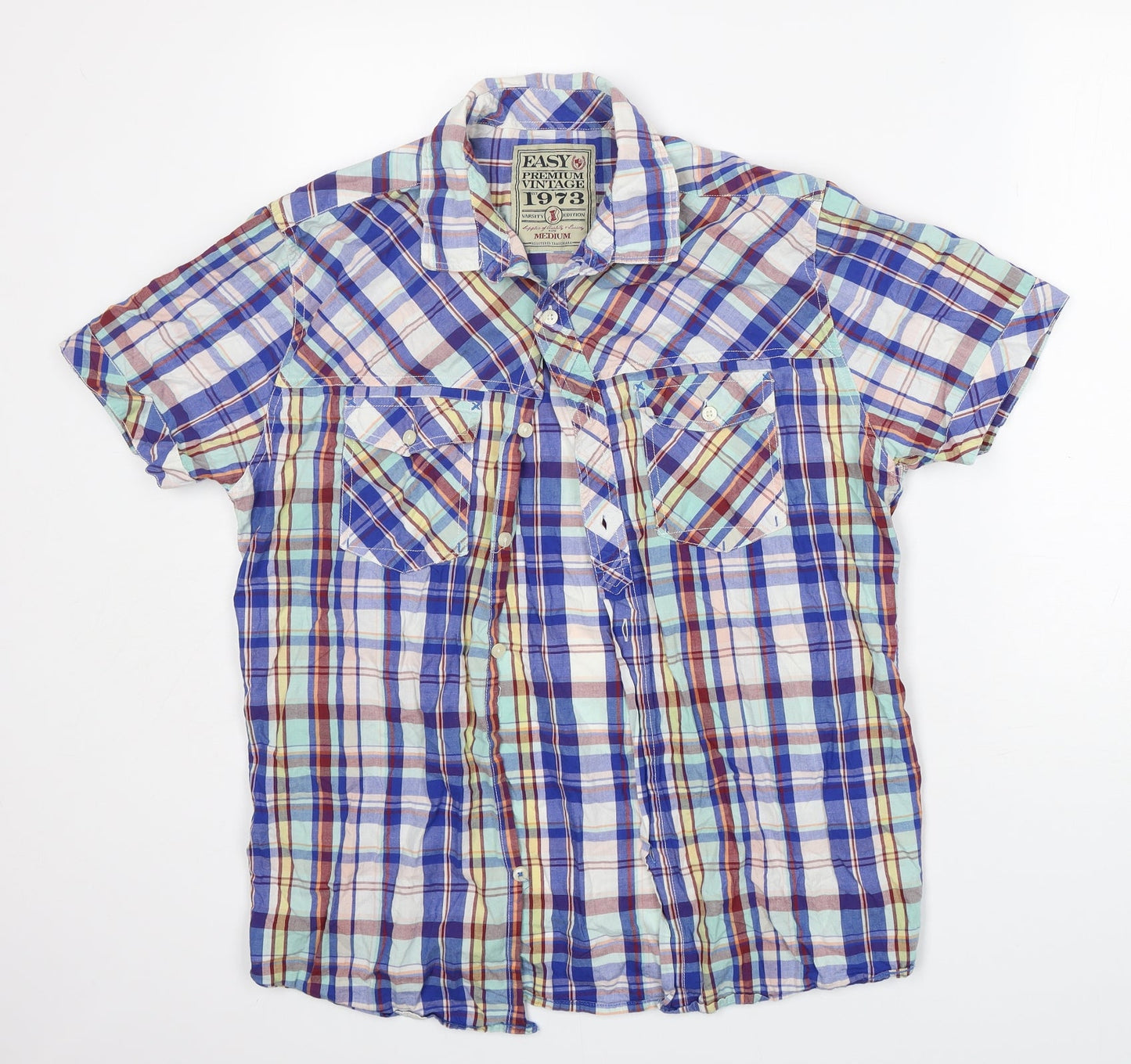 Mens UK Size M Easy Multicoloured  Button-Up Short Sleeve Casual Shirt