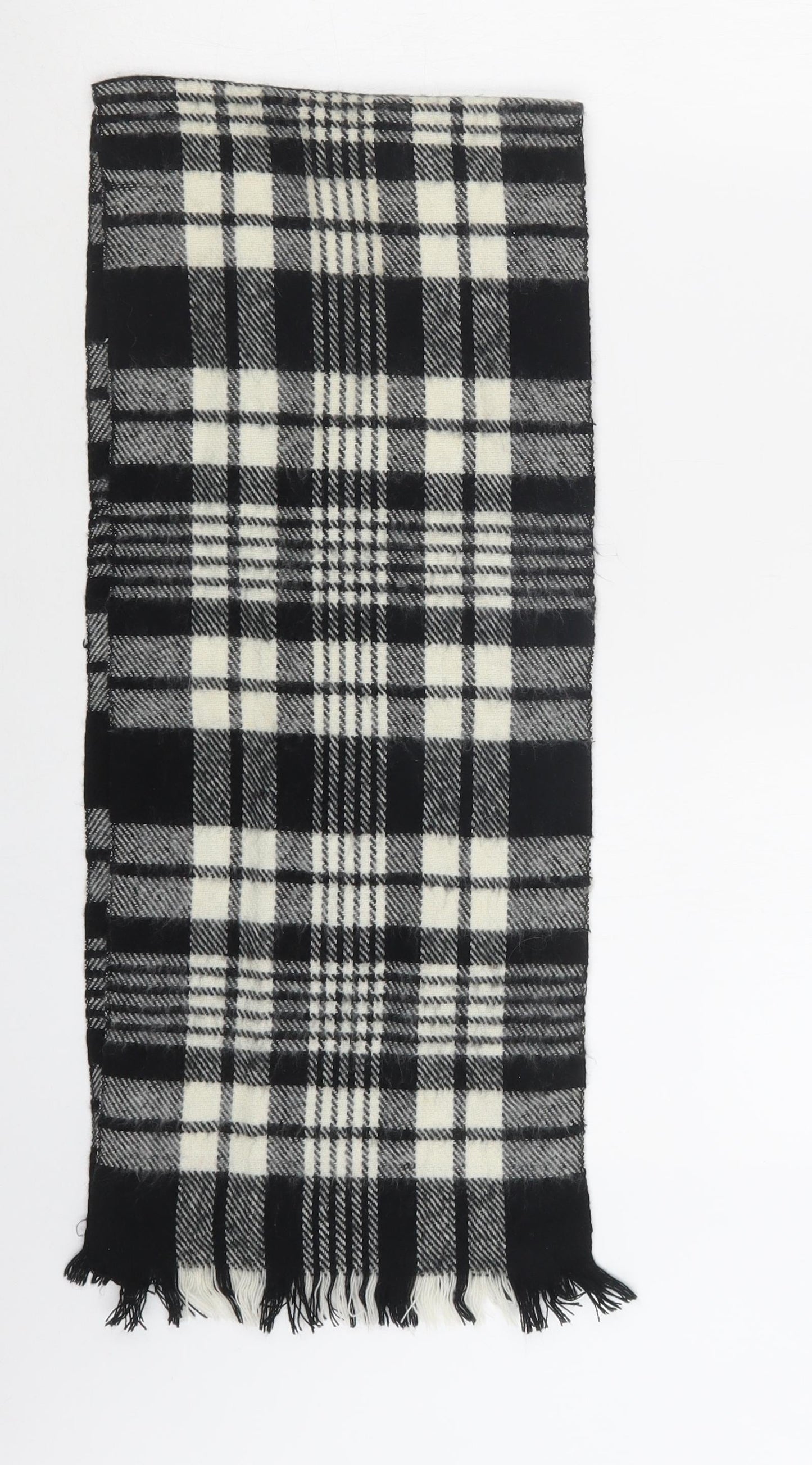 Preworn Mens Black Plaid Acrylic Scarf  One Size