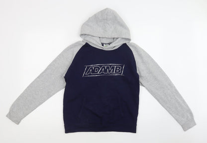 Awdis Boys Blue Colourblock Cotton Pullover Hoodie Size 12-13 Years