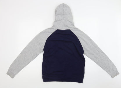 Awdis Boys Blue Colourblock Cotton Pullover Hoodie Size 12-13 Years