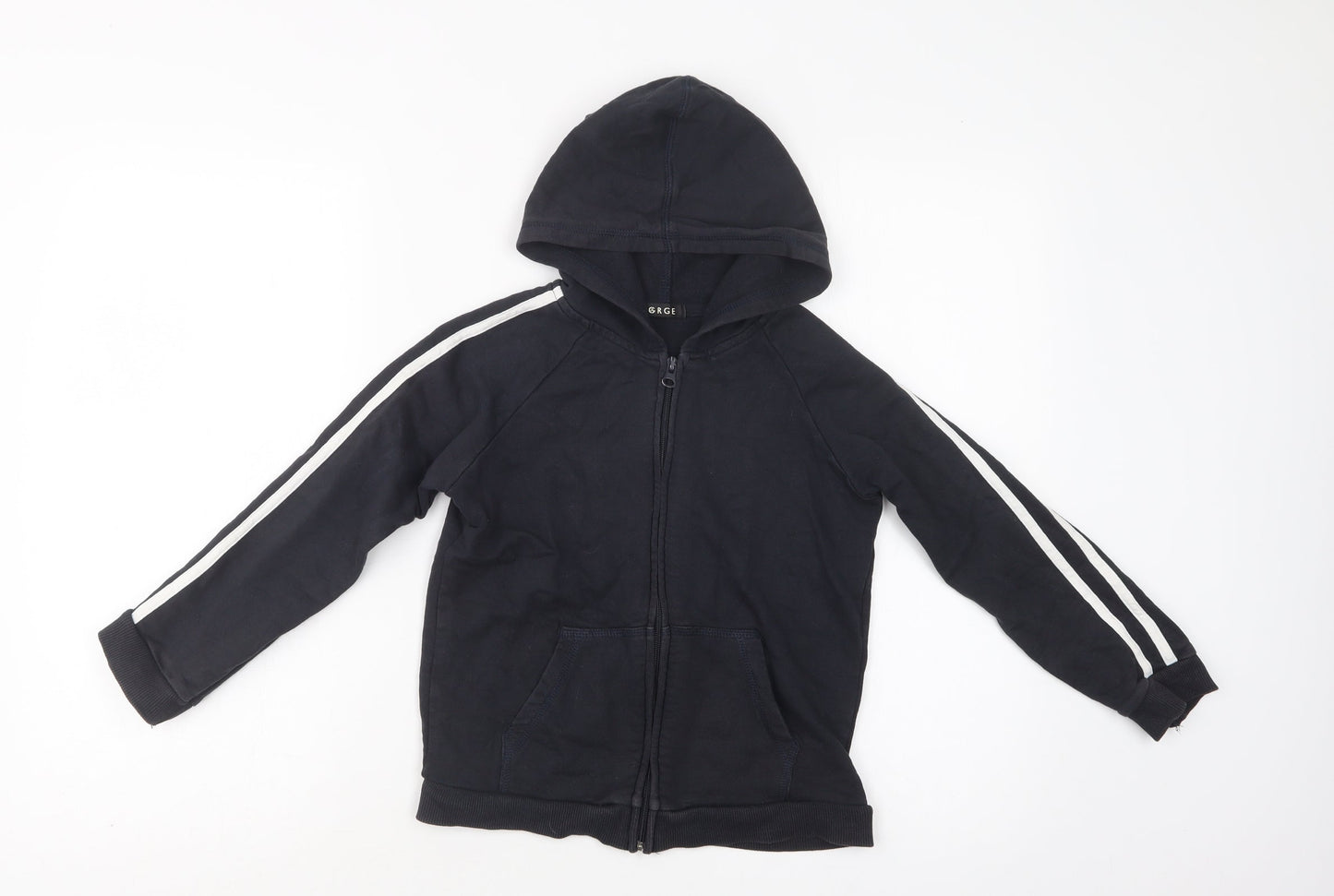 George Boys Black Striped Cotton Full Zip Hoodie Size 7-8 Years  Zip