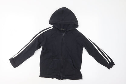 George Boys Black Striped Cotton Full Zip Hoodie Size 7-8 Years  Zip