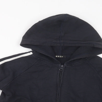 George Boys Black Striped Cotton Full Zip Hoodie Size 7-8 Years  Zip