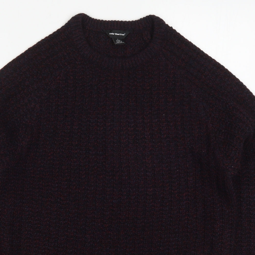 Cedar Wood State Mens Red Round Neck  Acrylic Pullover Jumper Size S