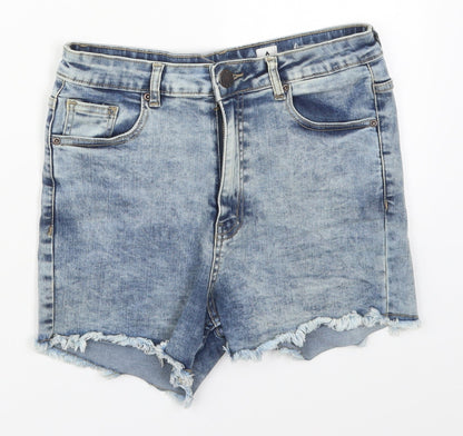 Lasula Womens Blue  Cotton Cut-Off Shorts Size 10 L3 in Regular Button - Bite Me Don't Touch