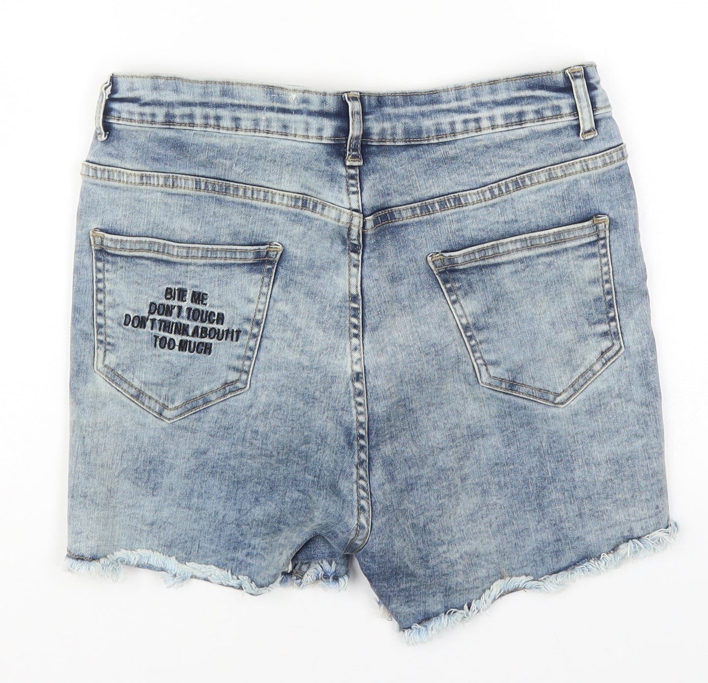 Lasula Womens Blue  Cotton Cut-Off Shorts Size 10 L3 in Regular Button - Bite Me Don't Touch