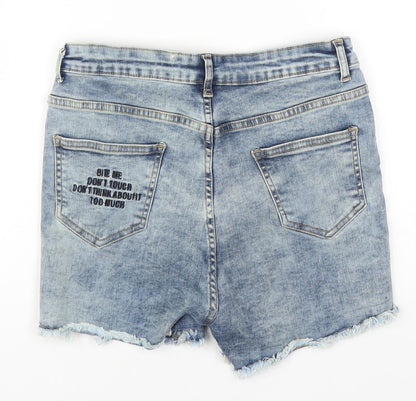 Lasula Womens Blue  Cotton Cut-Off Shorts Size 10 L3 in Regular Button - Bite Me Don't Touch