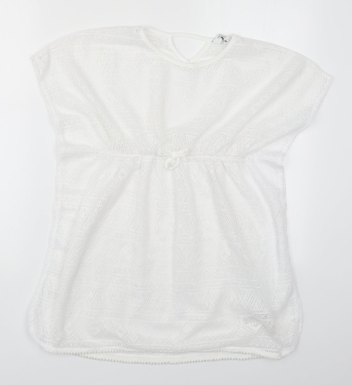 Primark Girls White  Polyester T-Shirt Dress  Size 11-12 Years  Round Neck Pullover - Beach Cover Up Dress