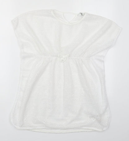 Primark Girls White  Polyester T-Shirt Dress  Size 11-12 Years  Round Neck Pullover - Beach Cover Up Dress