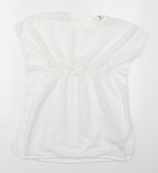 Primark Girls White  Polyester T-Shirt Dress  Size 11-12 Years  Round Neck Pullover - Beach Cover Up Dress