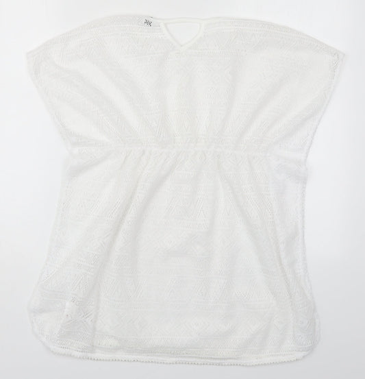 Primark Girls White  Polyester T-Shirt Dress  Size 11-12 Years  Round Neck Pullover - Beach Cover Up Dress