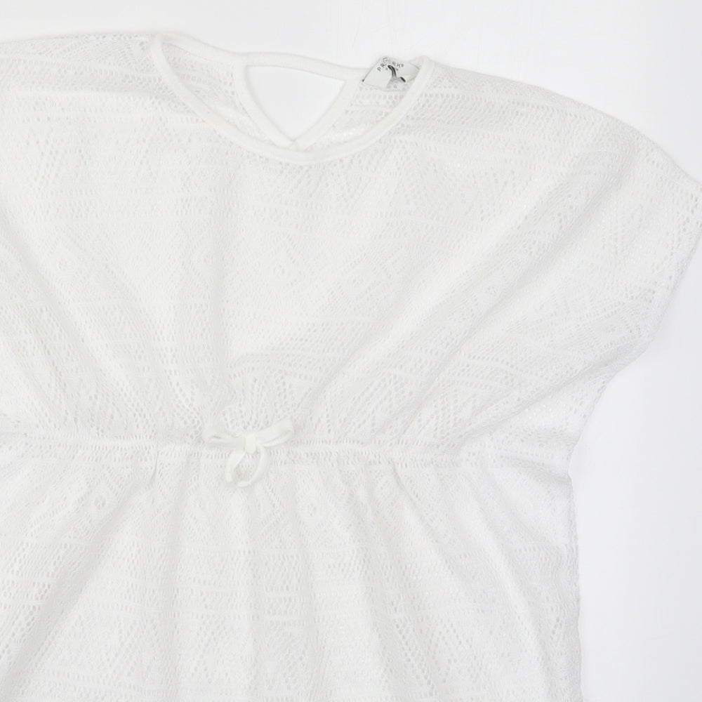 Primark Girls White  Polyester T-Shirt Dress  Size 11-12 Years  Round Neck Pullover - Beach Cover Up Dress