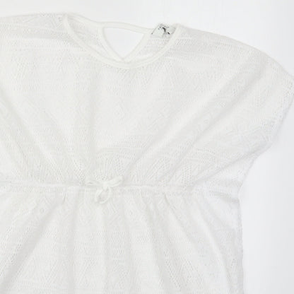 Primark Girls White  Polyester T-Shirt Dress  Size 11-12 Years  Round Neck Pullover - Beach Cover Up Dress
