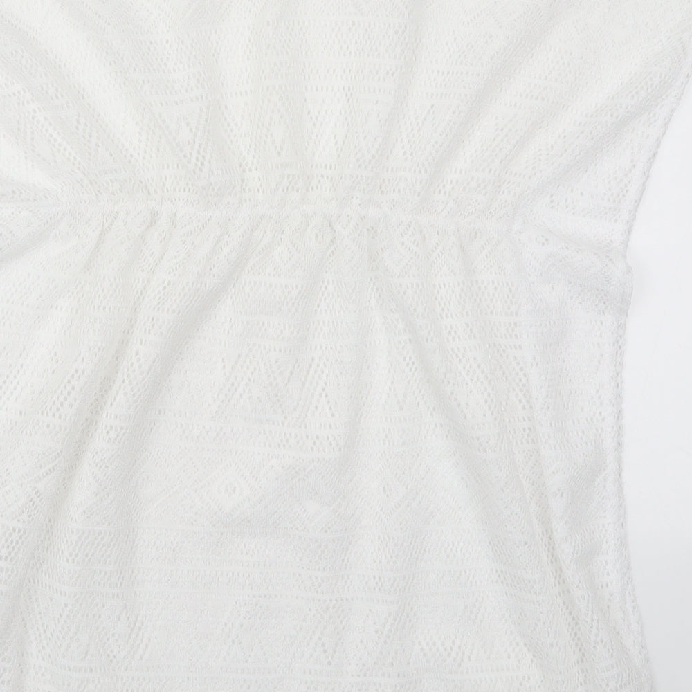 Primark Girls White  Polyester T-Shirt Dress  Size 11-12 Years  Round Neck Pullover - Beach Cover Up Dress