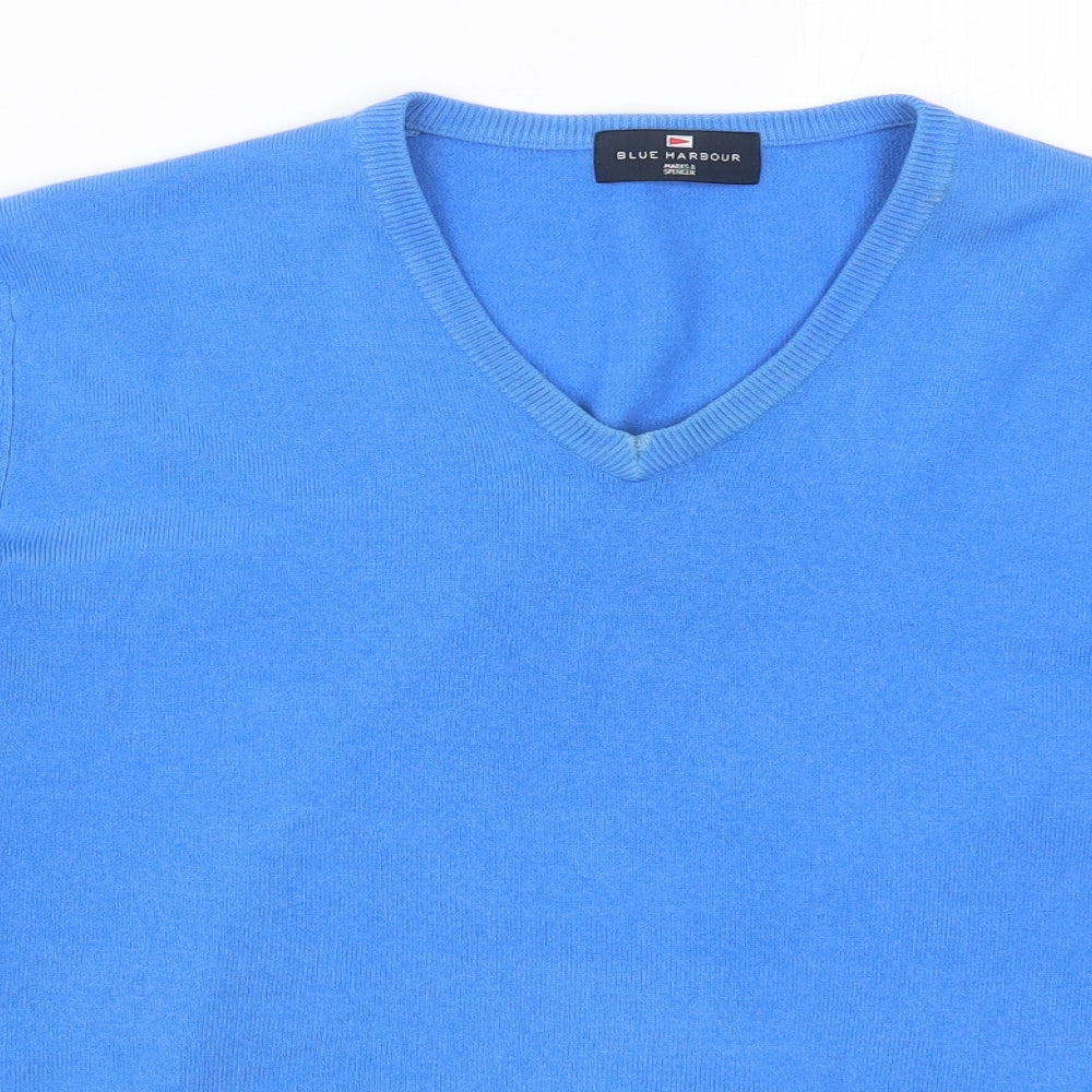 Marks and Spencer Mens Blue V-Neck  Acrylic Pullover Jumper Size M