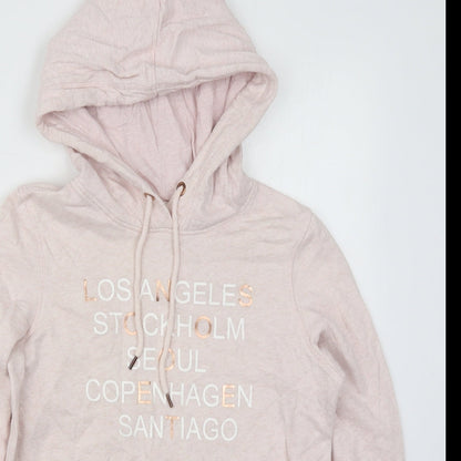 H&M Womens Pink  Cotton Pullover Hoodie Size S  Pullover - Los Angeles Stockholm Seoul Copenhagen Santiago