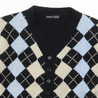 SheIn Womens Multicoloured V-Neck Argyle/Diamond Acrylic Cardigan Jumper Size M