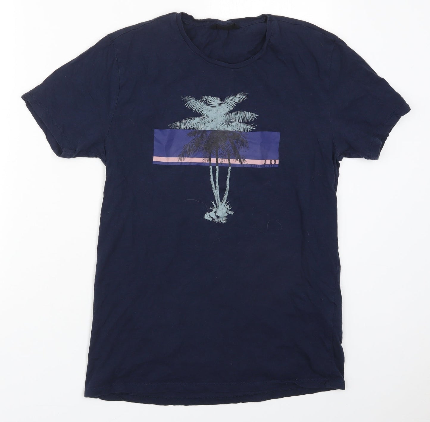 LCW Casual Mens Blue  Cotton  T-Shirt Size M Crew Neck  - Palm Tree