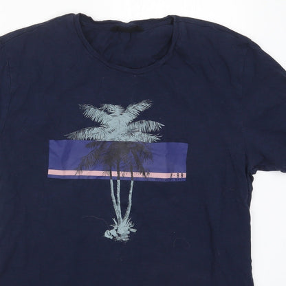 LCW Casual Mens Blue  Cotton  T-Shirt Size M Crew Neck  - Palm Tree