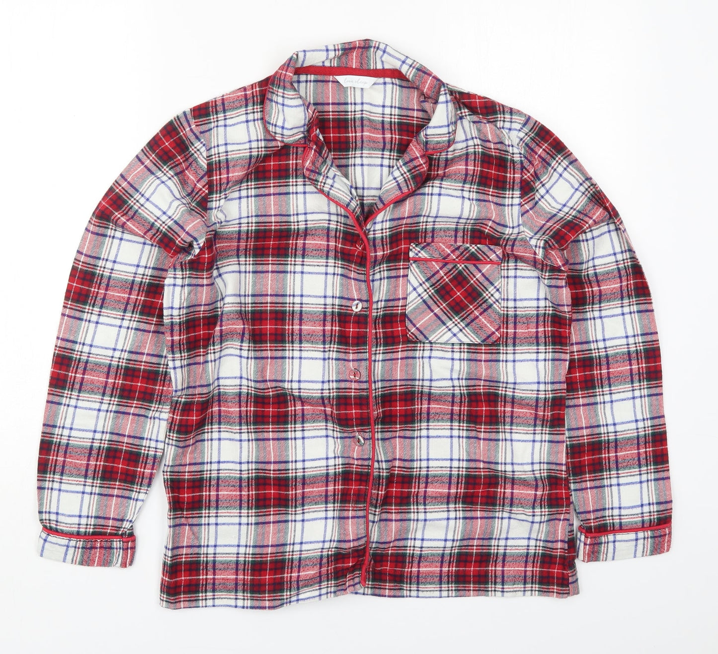 Marks and Spencer Womens Red Check Cotton Top Pyjama Top Size 8  Button