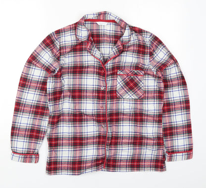 Marks and Spencer Womens Red Check Cotton Top Pyjama Top Size 8  Button