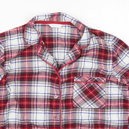 Marks and Spencer Womens Red Check Cotton Top Pyjama Top Size 8  Button