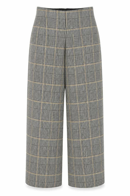 Front view of H&M women’s brown plaid polyester dress pants trousers, size S, 24-inch leg regular