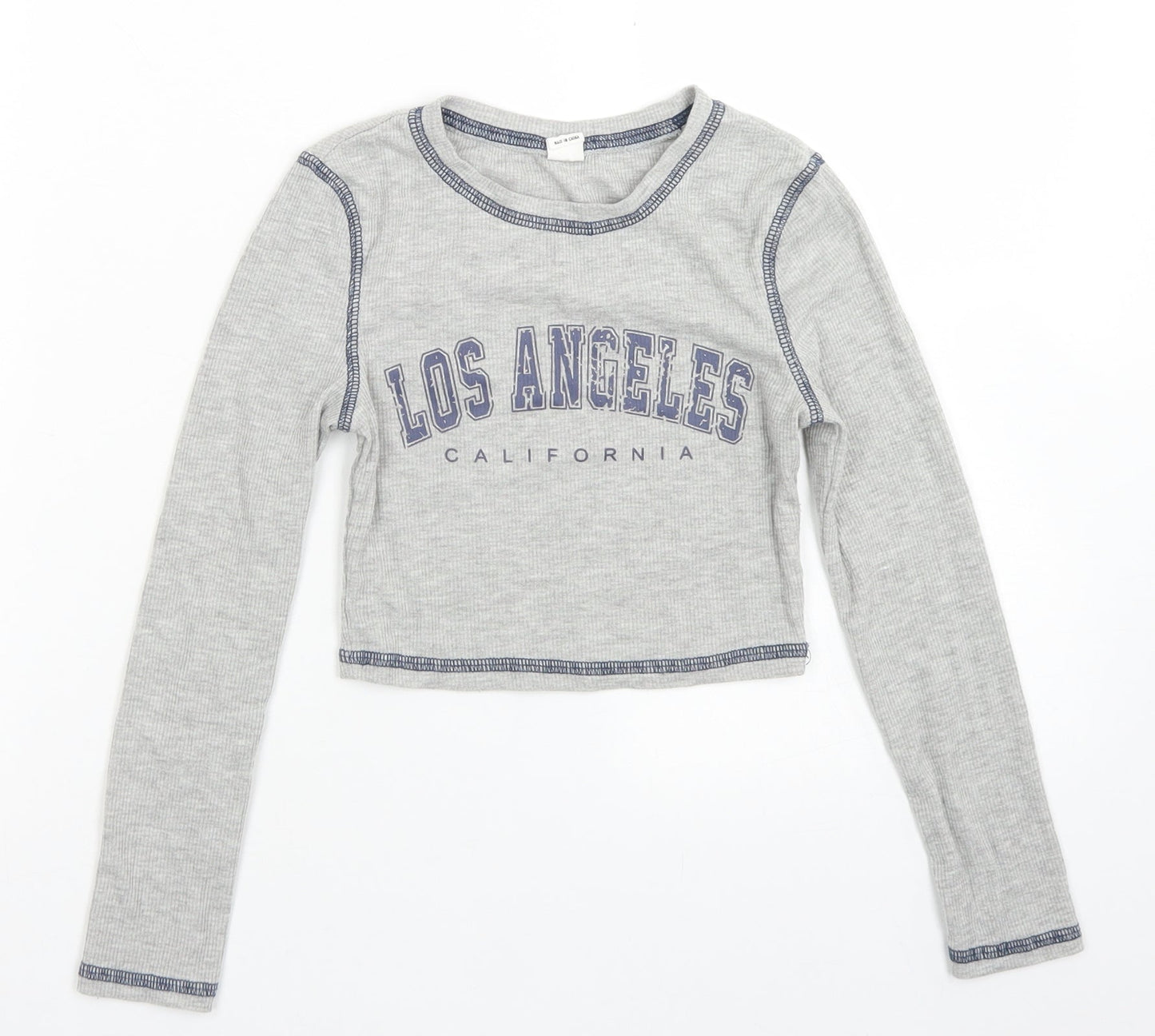 SheIn Girls Grey  Polyester Cropped T-Shirt Size 8-9 Years Crew Neck  - Los Angeles