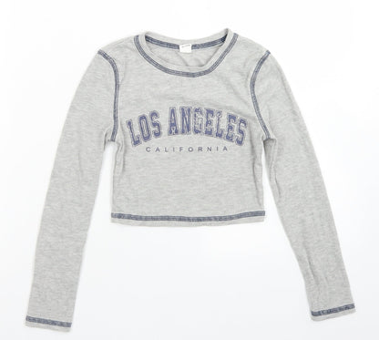 SheIn Girls Grey  Polyester Cropped T-Shirt Size 8-9 Years Crew Neck  - Los Angeles