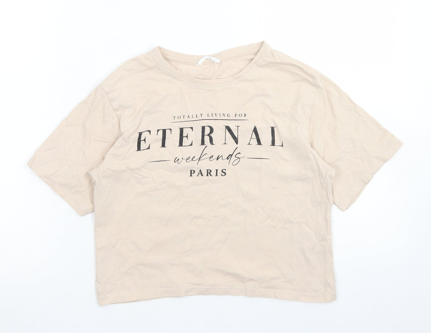 Matalan Girls Beige  Cotton Cropped T-Shirt Size 12 Years Crew Neck