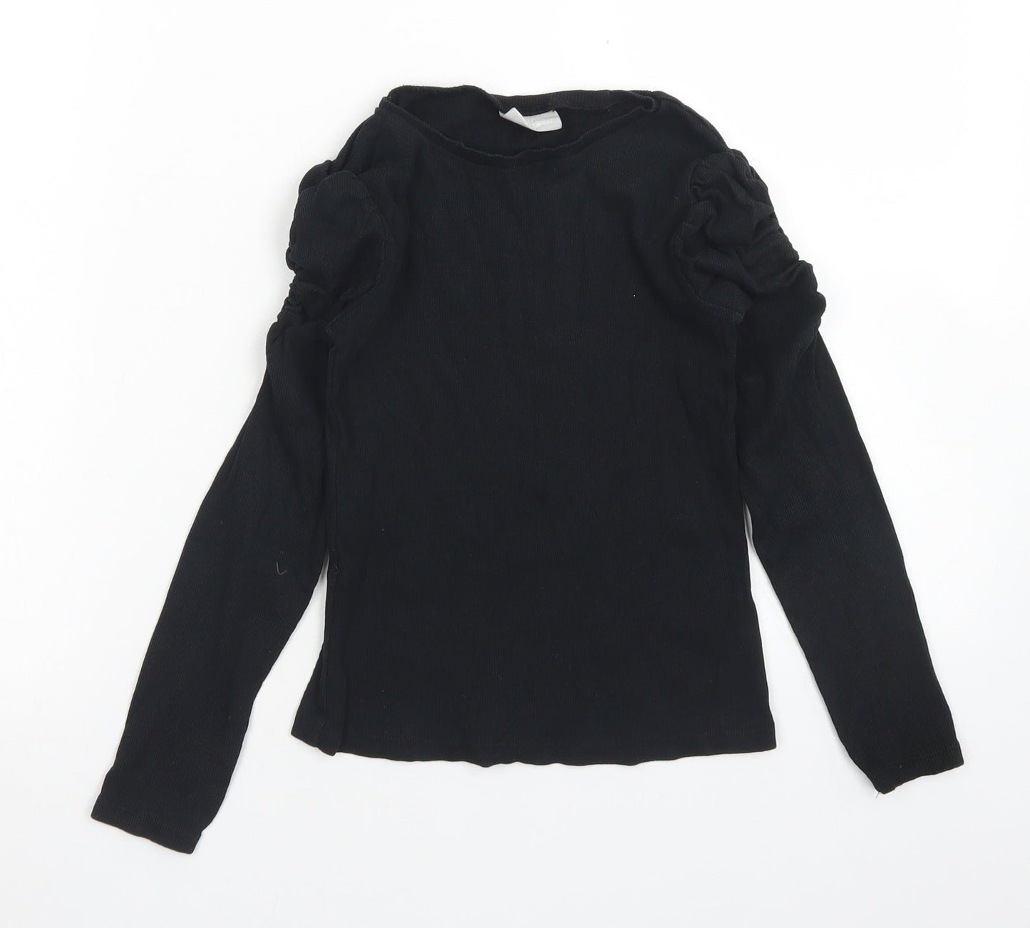 Matalan Girls Black  Cotton Basic T-Shirt Size 9 Years Crew Neck  - Ruffle Sleeve