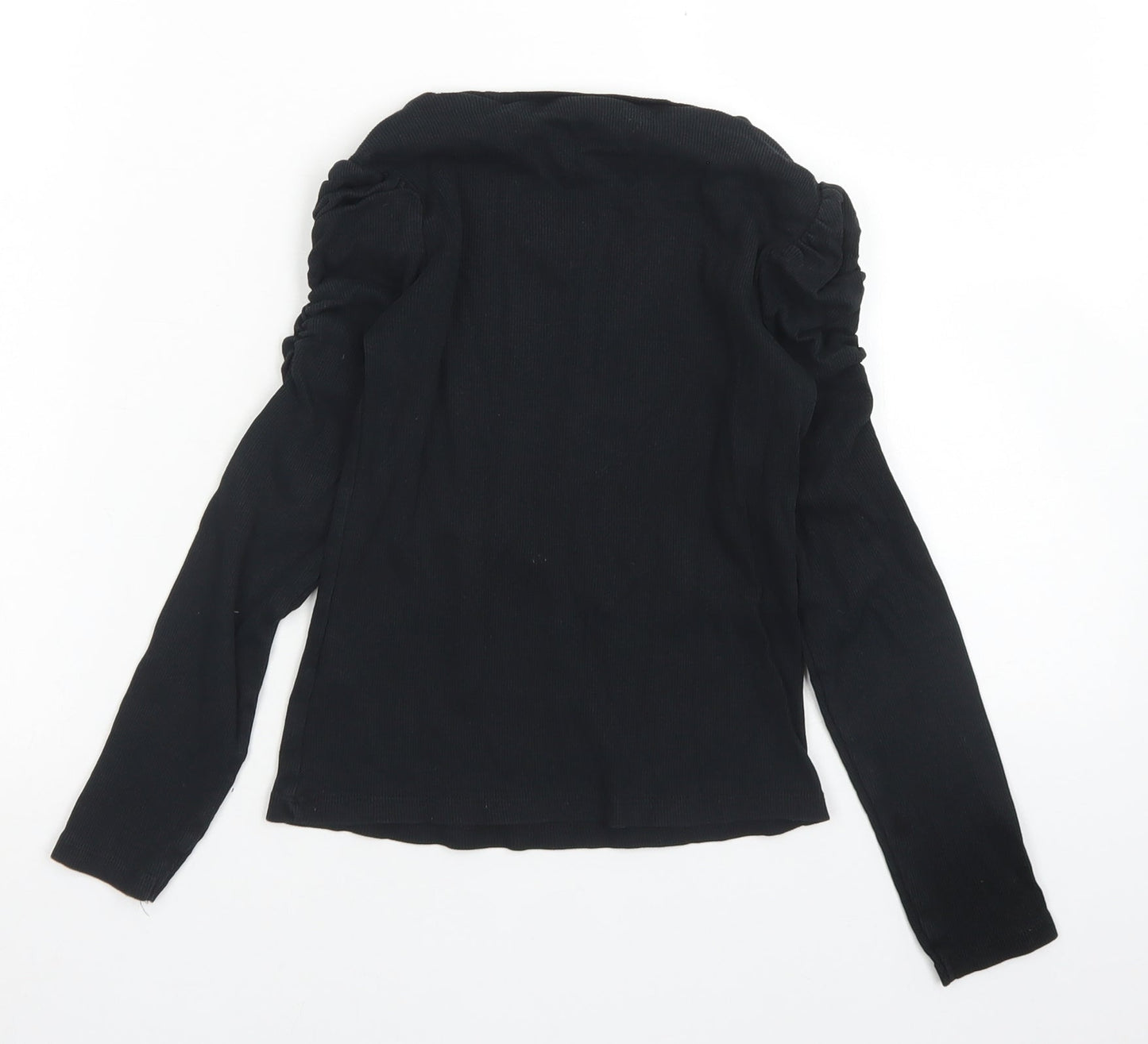 Matalan Girls Black  Cotton Basic T-Shirt Size 9 Years Crew Neck  - Ruffle Sleeve