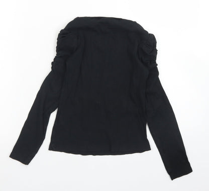 Matalan Girls Black  Cotton Basic T-Shirt Size 9 Years Crew Neck  - Ruffle Sleeve