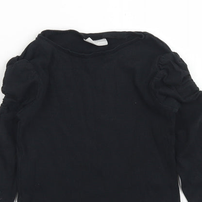 Matalan Girls Black  Cotton Basic T-Shirt Size 9 Years Crew Neck  - Ruffle Sleeve