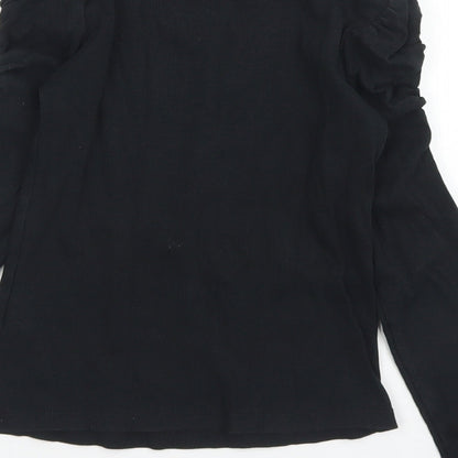 Matalan Girls Black  Cotton Basic T-Shirt Size 9 Years Crew Neck  - Ruffle Sleeve
