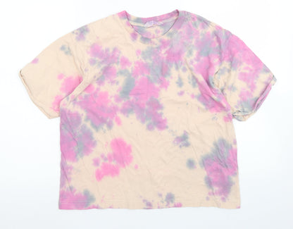 Primark Womens Pink  Cotton Cropped T-Shirt Size XS Crew Neck - Tie Dye