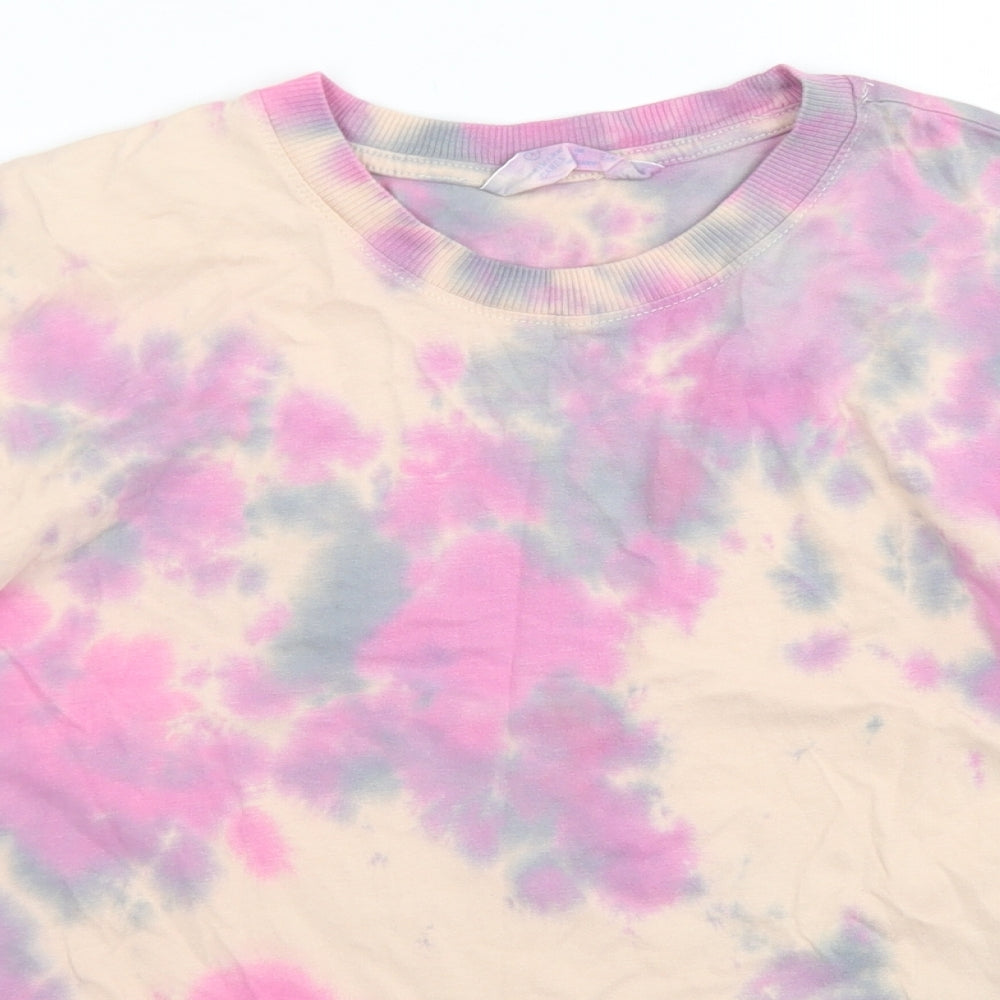 Primark Womens Pink  Cotton Cropped T-Shirt Size XS Crew Neck - Tie Dye