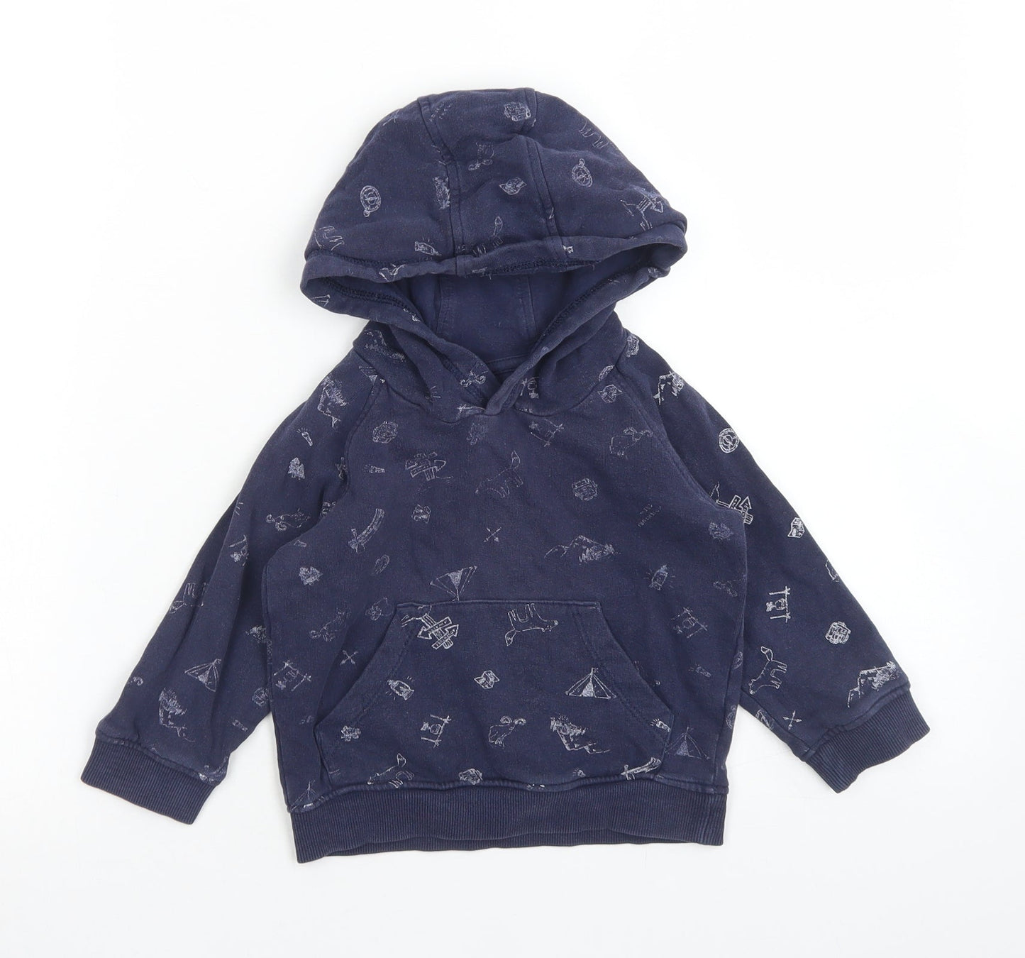 Matalan Boys Blue  Cotton Henley Hoodie Size 2-3 Years