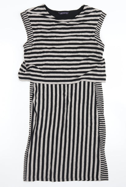 M&S Womens Grey Striped Viscose Skater Dress  Size 12  Crew Neck