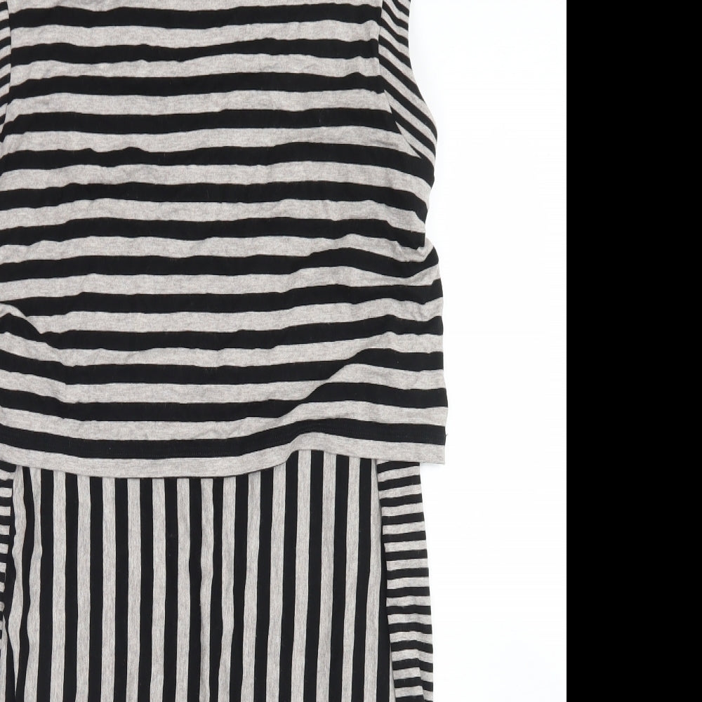 M&S Womens Grey Striped Viscose Skater Dress  Size 12  Crew Neck