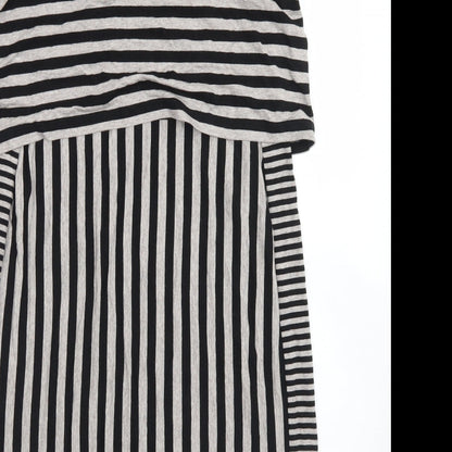 M&S Womens Grey Striped Viscose Skater Dress  Size 12  Crew Neck
